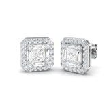 Cluster Earrings with Baguette and Round Diamonds 1.75ct Square Halo