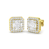Cluster Earrings with Baguette and Round Diamonds 1.75ct Square Halo
