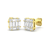 Diamond Stud Earrings with Octagon Halo Cluster | 1ct Gold