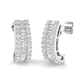 Diamond J Hoop Earrings with Baguette Diamonds | 1.25ct