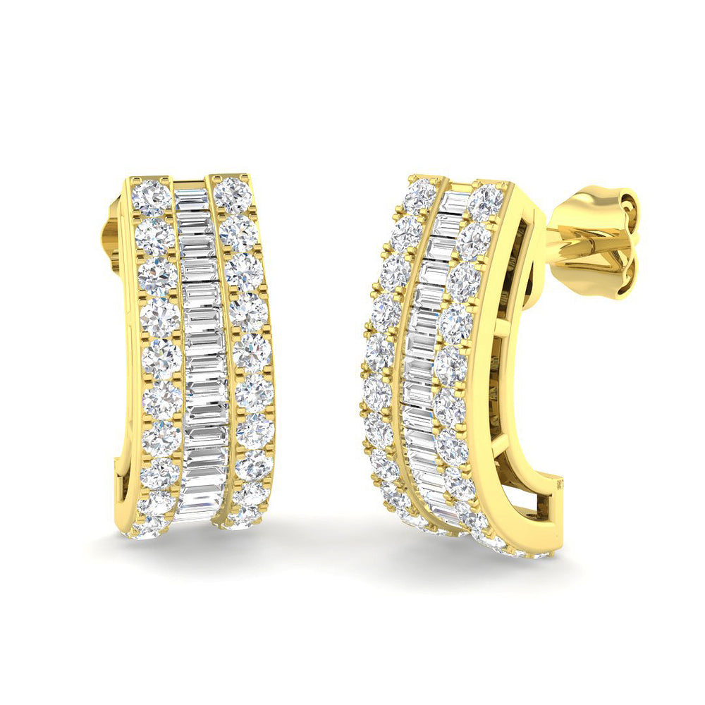 Diamond J Hoop Earrings with Baguette Diamonds | 1.25ct