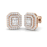 Stud Earrings with Double Octagon Halo Cluster | 1ct Gold