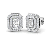 Stud Earrings with Double Octagon Halo Cluster | 1ct Gold
