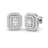 Stud Earrings with Double Octagon Halo Cluster | 1ct Gold