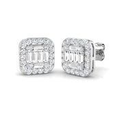 Stud Earrings with Square Cushion Halo Cluster | 1.25ct Gold