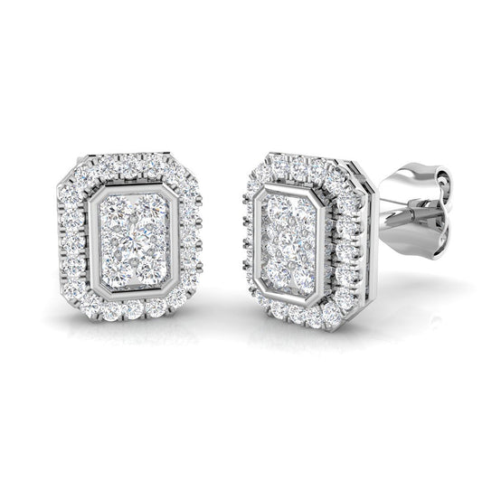 Round Halo Diamond Cluster Stud Earrings | 0.33Ct | Gold & Platinum