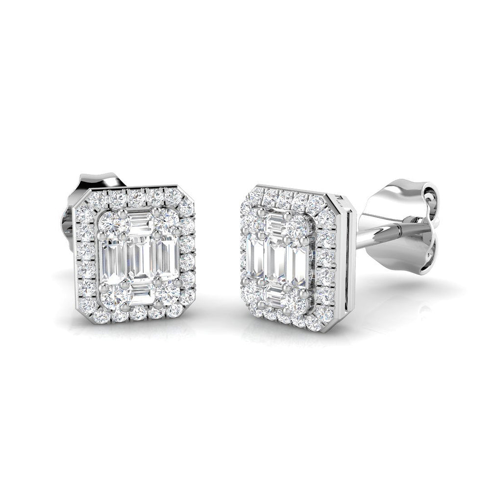 Stud Earrings with Octagon Diamond Halo Cluster | 1.5ct Gold