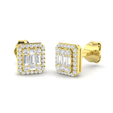 Stud Earrings with Octagon Diamond Halo Cluster | 1.5ct Gold
