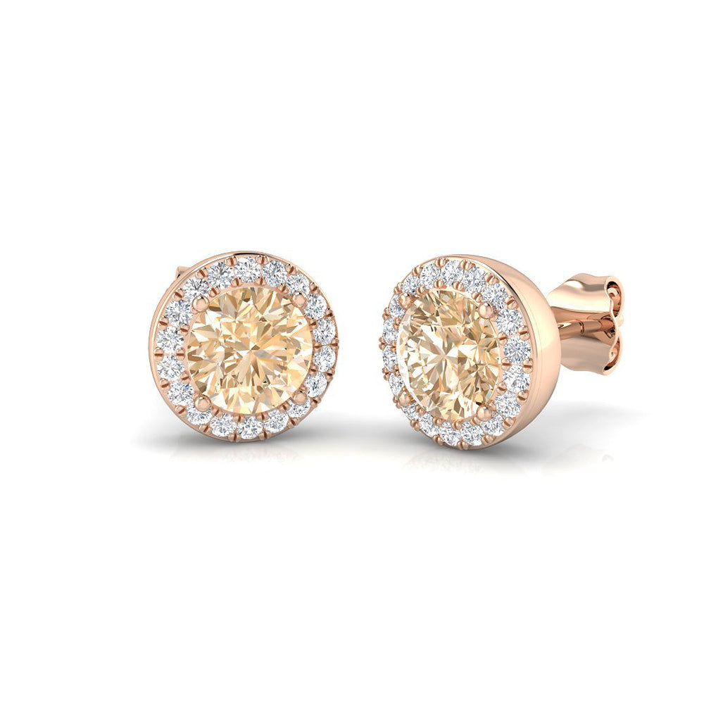 Rose Gold Round Morganite Halo Stud Earrings
