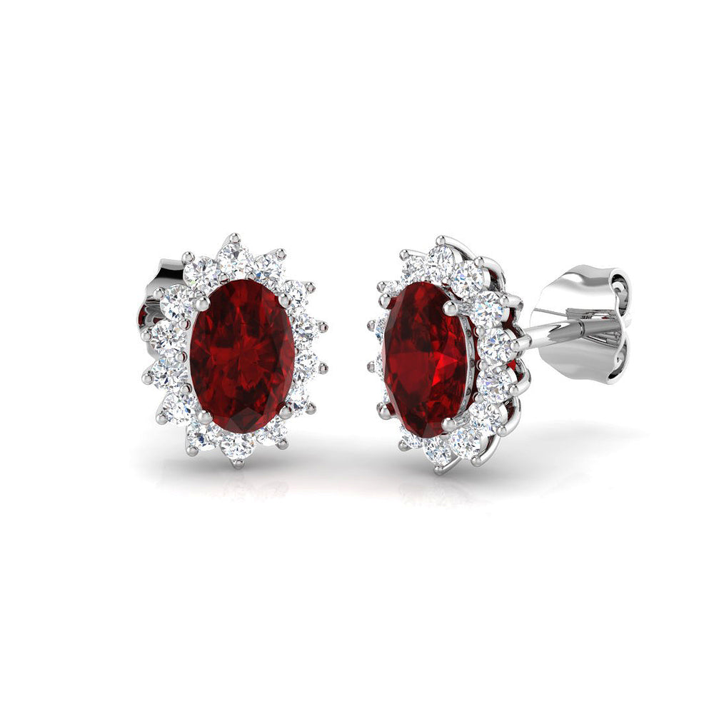 1.32ct Ruby & Natural Diamond Oval Cut Drop Earrings in 18K White Gold
