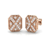 0.33 Ct Vintage Art Deco Diamond Octagon Stud Earrings in White Gold | Geometric Diamond Studs