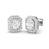 Stud Earrings with Emerald Cut Diamond Halo | 1ct Gold