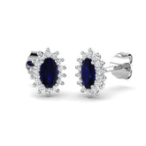 9ct White Gold 0.8ct Natural Blue Sapphire Earrings - Diana Style