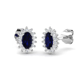 9ct White Gold 0.8ct Natural Blue Sapphire Earrings - Diana Style
