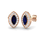 Marquise Cut Blue Sapphire Halo Stud Earrings Rose Gold