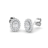Stud Earrings with Oval Diamond Halo Cluster | 1ct Gold