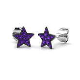 Stud Earrings with Purple Gemstone Star Shape Cluster