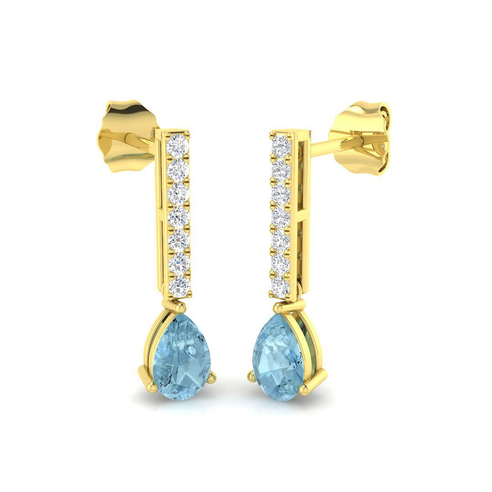 Aquamarine Diamond Bar Drop Earrings