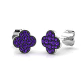 Stunning 10.0 Ct Purple Amethyst Clover Stud Earrings in White Gold
