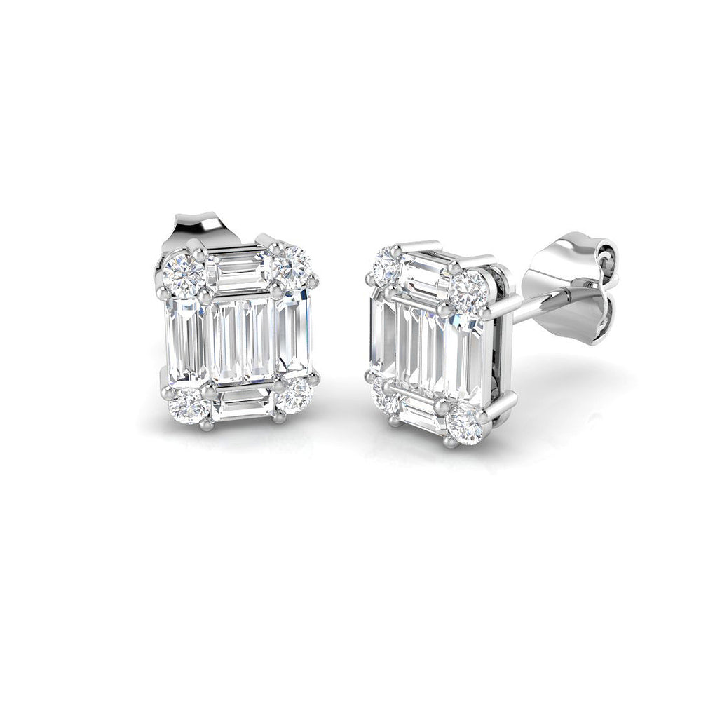 Stud Earrings with Rectangular Baguette Cluster | 1ct Gold