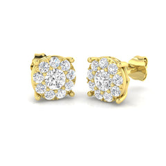 1.1 Carat D-E/VS Lab Grown Diamond Cluster Earring 9k Yellow Gold Ready To Ship