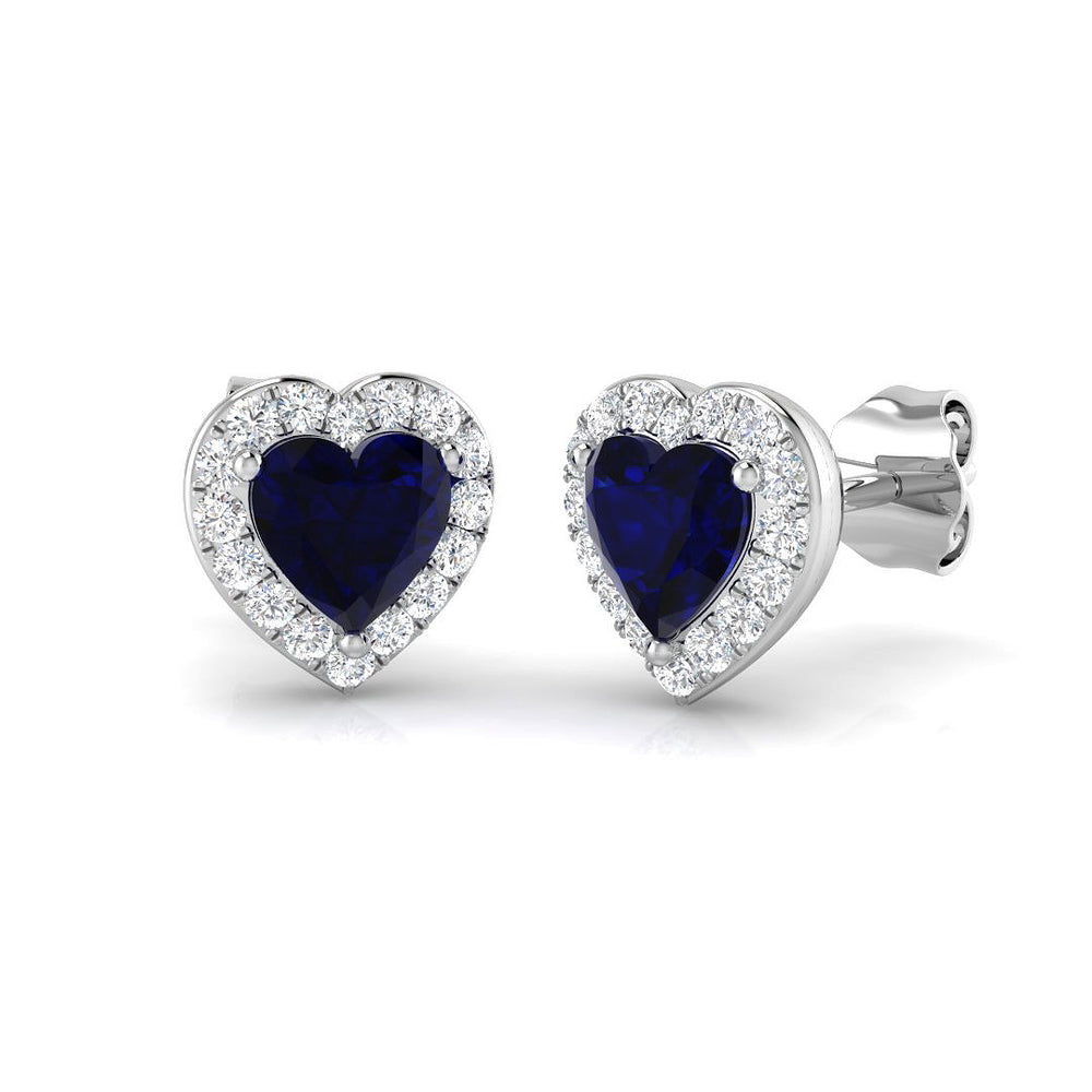 Heart Cut Blue Sapphire Diamond Stud Earrings White Gold