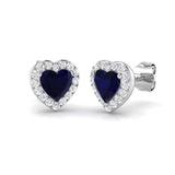 Heart Cut Blue Sapphire Diamond Stud Earrings White Gold