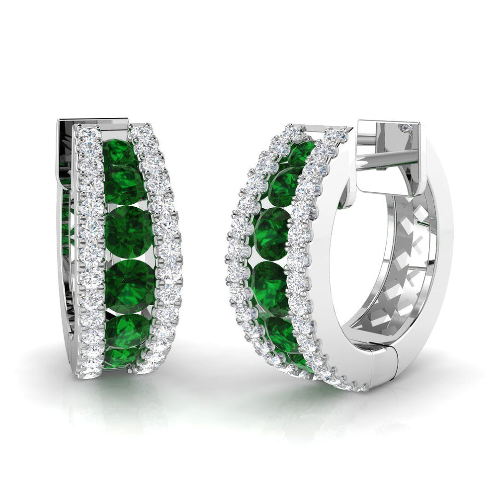 Hoop Earrings - Giggy Luxury 1.25ct Emerald Diamond Gold