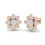 Stunning 1.0Ct Diamond Lotus Floral Stud Earrings in Rose Gold