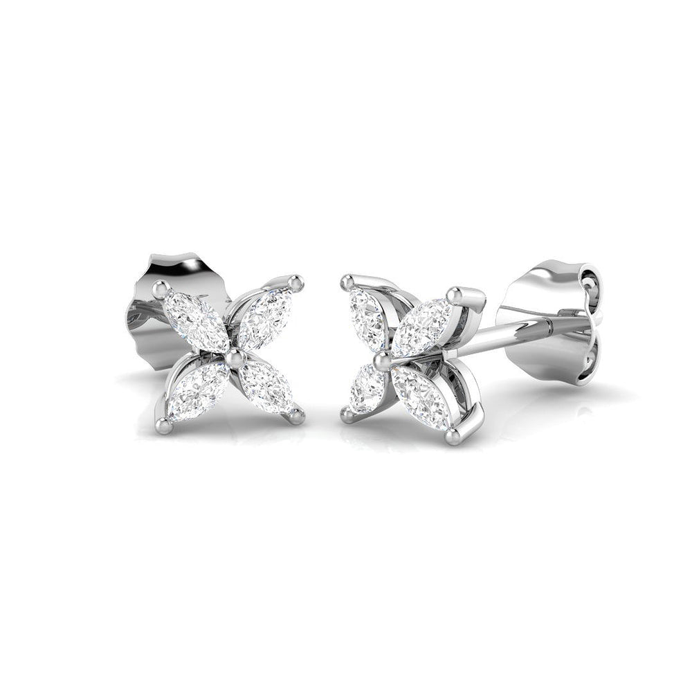 Stud Earrings with Marquise Cut Diamond Floral Cluster