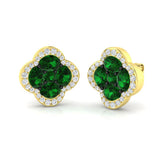 Emerald diamond clover halo stud earrings