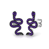 Breathtaking 0.20 Ct Purple Amethyst Snake Stud Earrings in White Gold