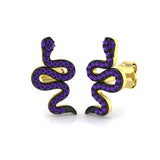 Breathtaking 0.20 Ct Purple Amethyst Snake Stud Earrings in White Gold