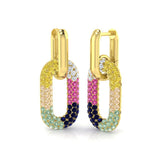 Luxury 2.0Ct Multi-Color Gemstone Paperclip Link Drop Earrings