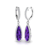 Engoy Amethyst and Diamond Gold Earrings, 6ct-7ct Luxury Jewelry
