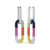 Vibrant 3.0Ct Rainbow Gemstone Paperclip Link Drop Earrings