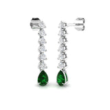 Pear Shape Emerald Drop Earrings with claw set emerald and prong set liner diamonds