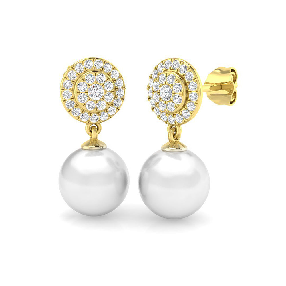 Luxury Pearl and Diamond Drop Earrings with Halo Design