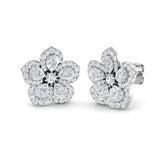 2.0 Carat Pear Cut Diamond Flower Stud Earrings in White Gold