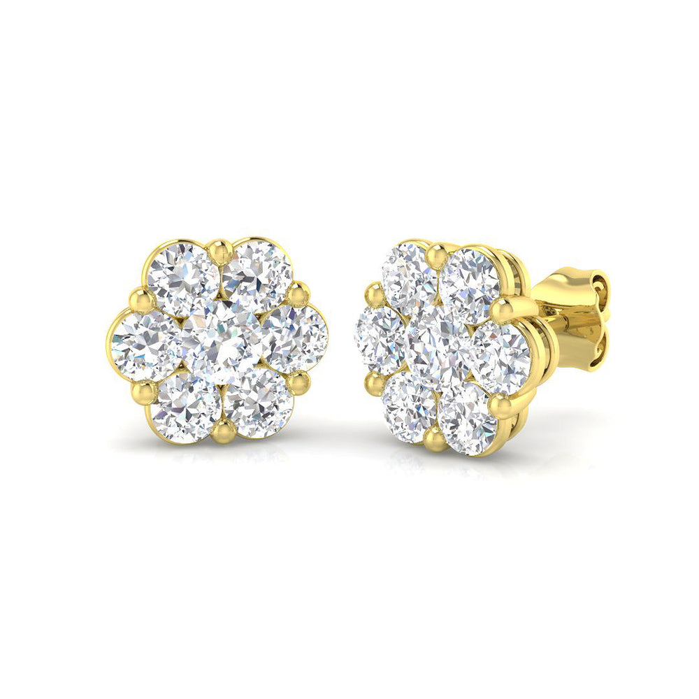 1.98ct Lab Diamond Round Cut Stud Earrings in 9K Yellow Gold