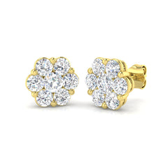 2 Carat D-E/VS Lab Grown Diamond Cluster Earring 9k Yellow Gold Ready To Ship
