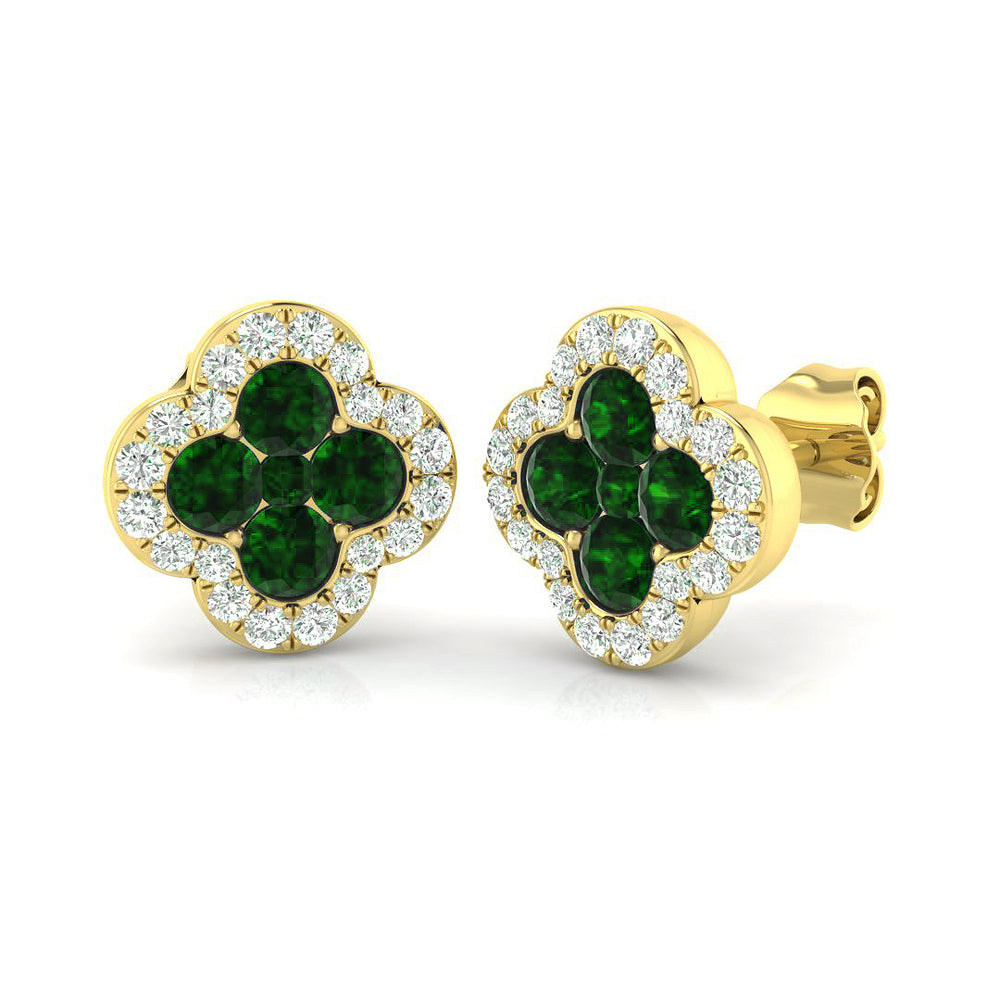 1ct Natural Diamond Round Cut Stud Earrings in 18K Yellow Gold
