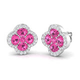 Luoby 3ct Pink Sapphire Gold Earrings - Exquisite Diamond Elegance