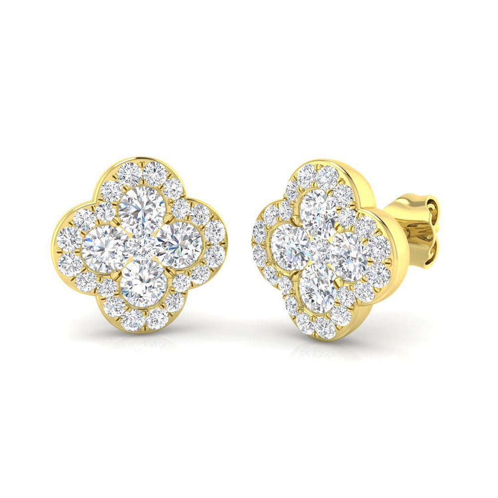 1.6ct Natural Diamond Round Cut Stud Earrings in 18K Yellow Gold