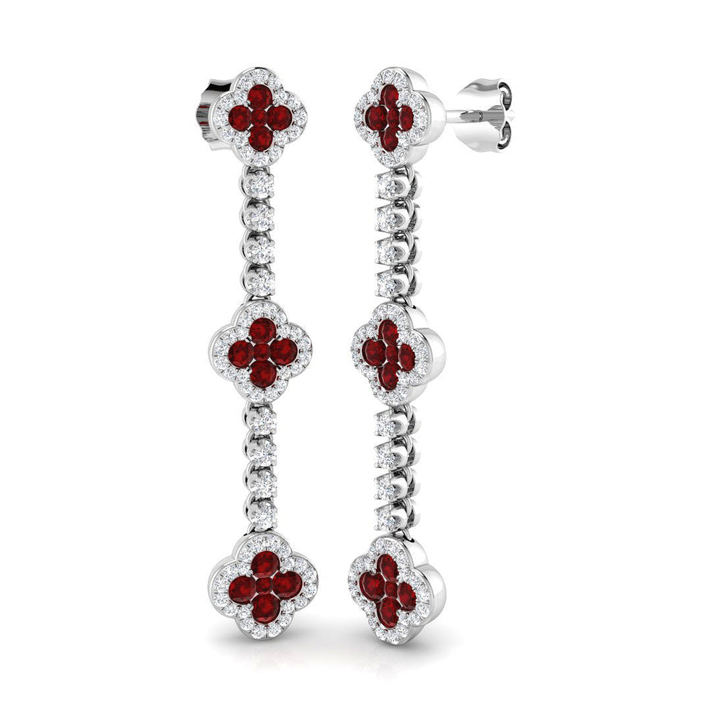1.64ct Ruby & Natural Diamond Round Cut Drop Earrings in 18K White Gold