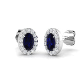9ct White Gold 0.89ct Natural Blue Sapphire Earrings with Diamonds