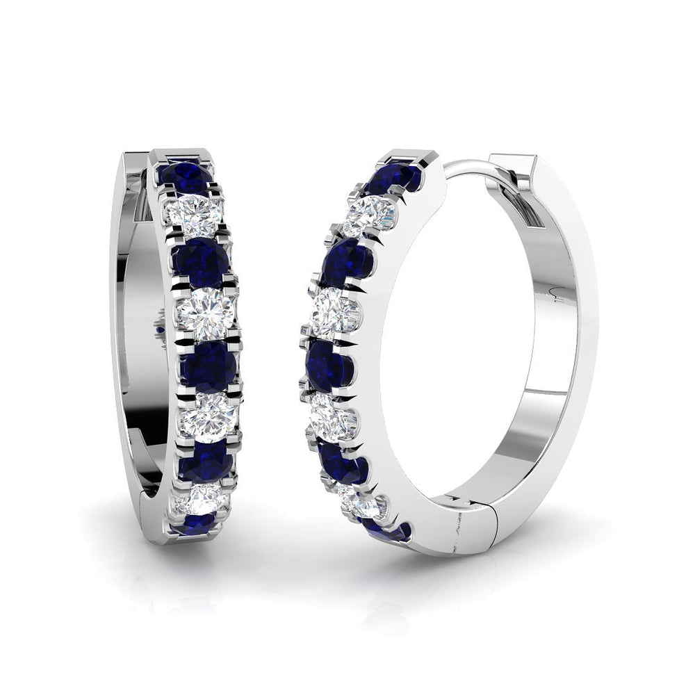 0.63ct Blue Sapphire & Natural Diamond Round Cut Drop Earrings in 18K White Gold