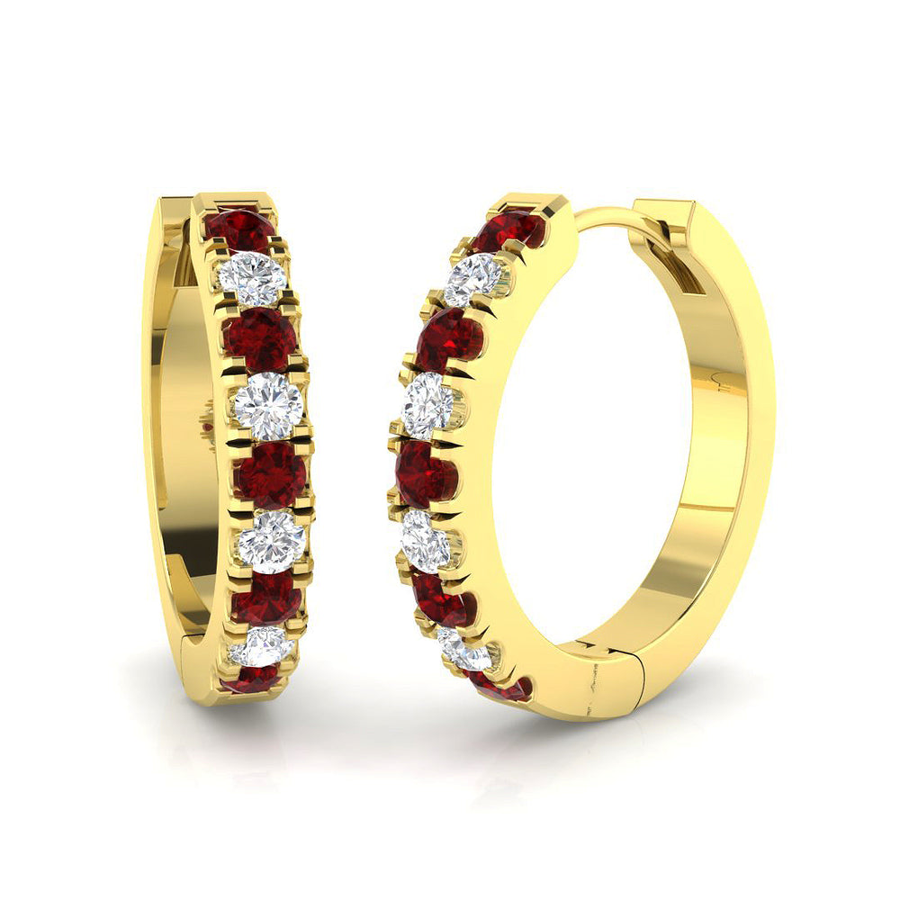 0.63ct Ruby & Natural Diamond Round Cut Drop Earrings in 18K Yellow Gold