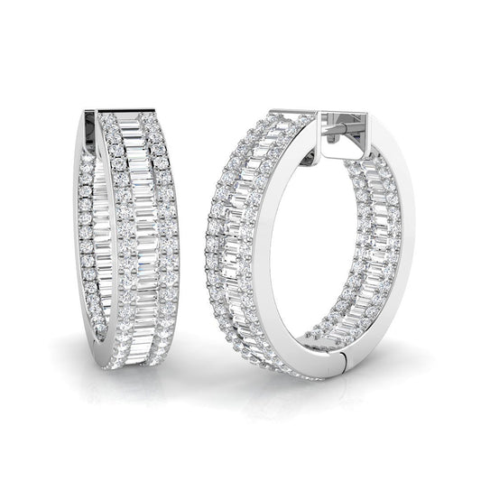 Hoop Earrings with Triple Row Diamonds | 2.5ct-3.5ct