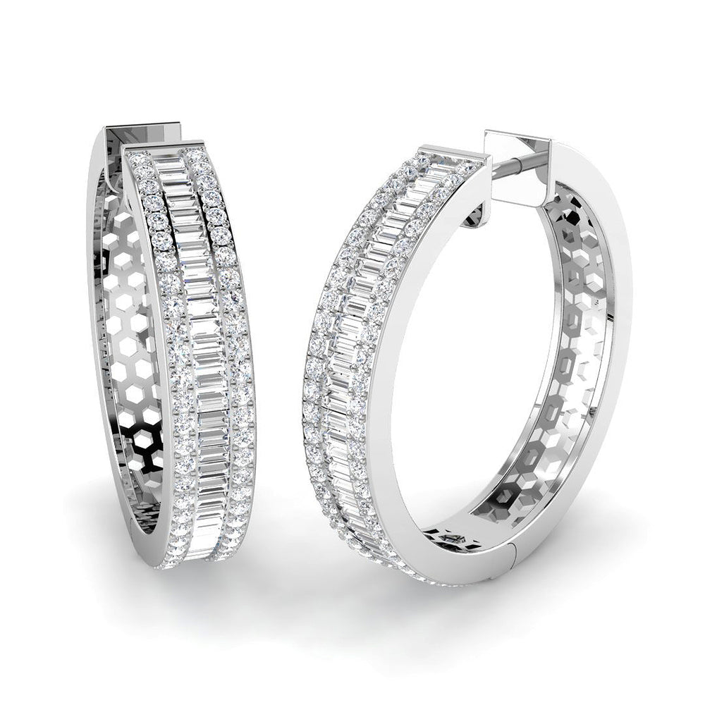 Hoop Earrings with Baguette and Round Diamonds | 2.5ct
